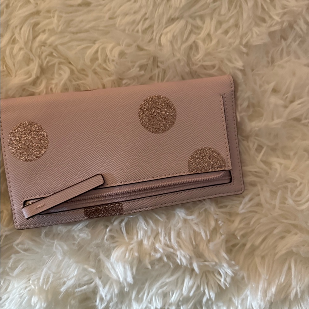 Kate Spade Pink Wallet with Gold Polka Dots